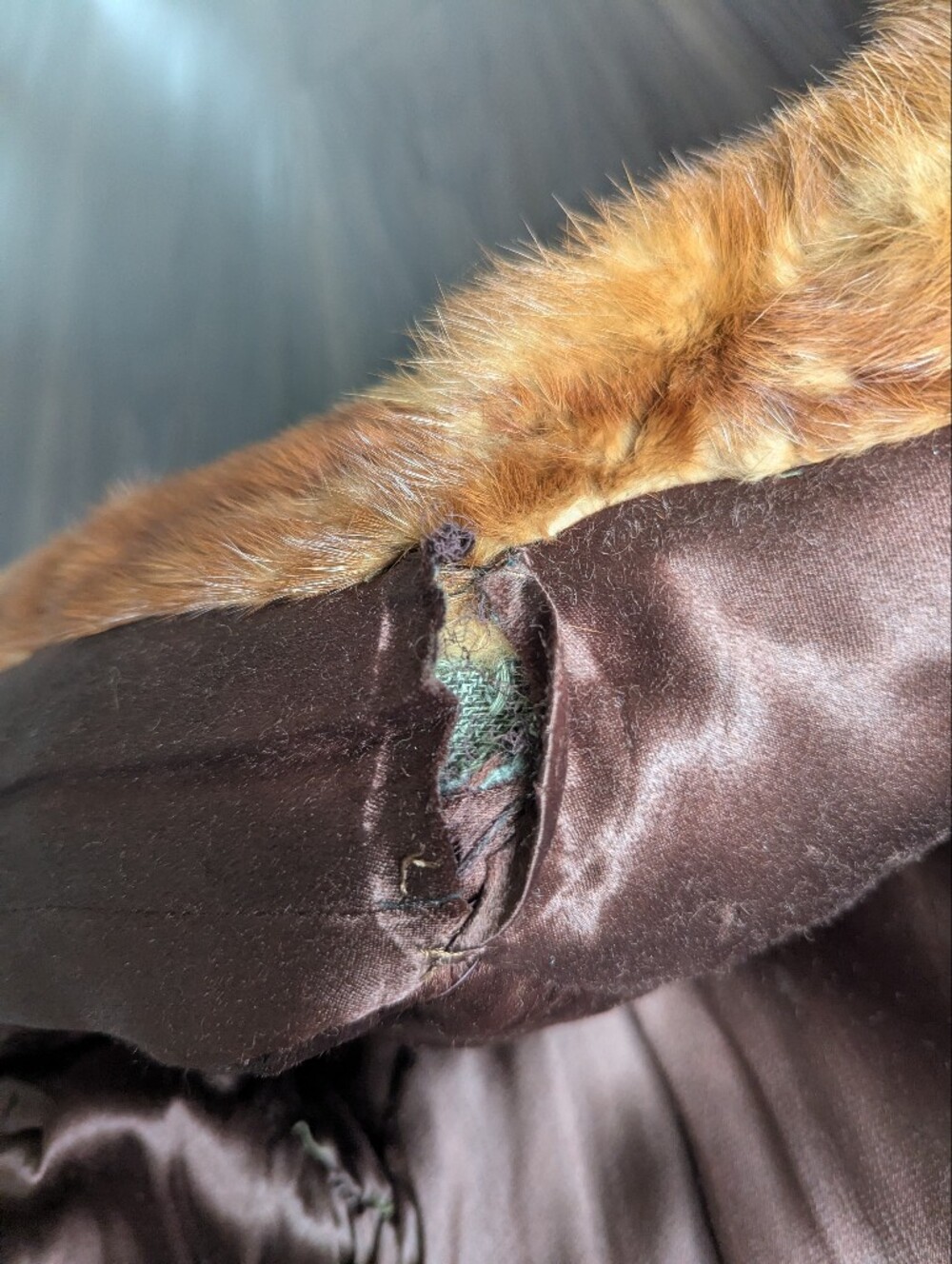 VTG 50s/60s French Room Belk's Charlotte Fur Overcoat Brown WInter Glam Large - Picture 9 of 10